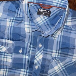 Simms Outpost Long‎ Sleeve Shirt Men's Large Button Up Blue Plaid Performance